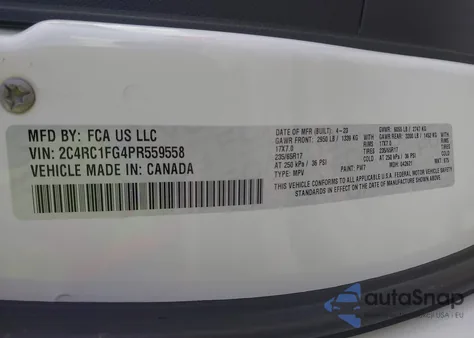 2023 Chrysler Pacifica Touring z USA, uszkodzony, nr VIN 2C4RC1FG4PR559558